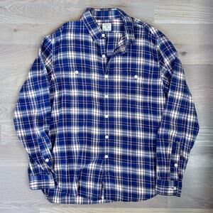 J. Crew 100% Cotton Flannel Shirt Navy Plaid Fall 2012 Men Size Large
